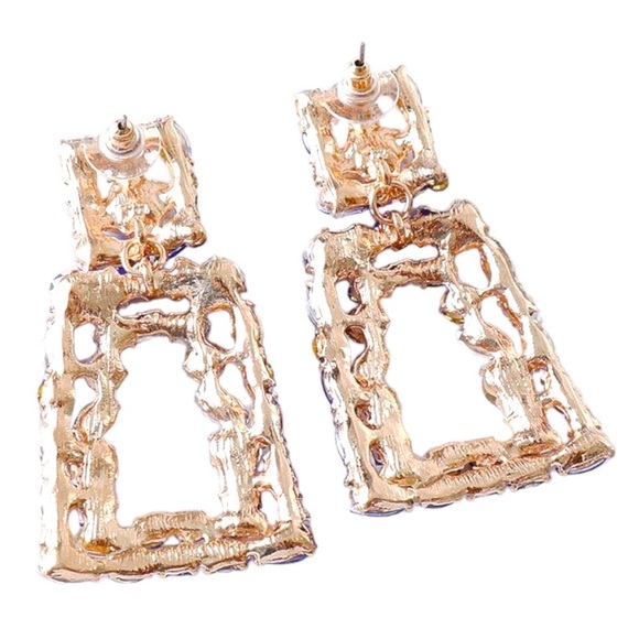 Green Earrings Geometric Square Crystal Drop Rhinestone Dangle Earrings - Picture 5 of 5